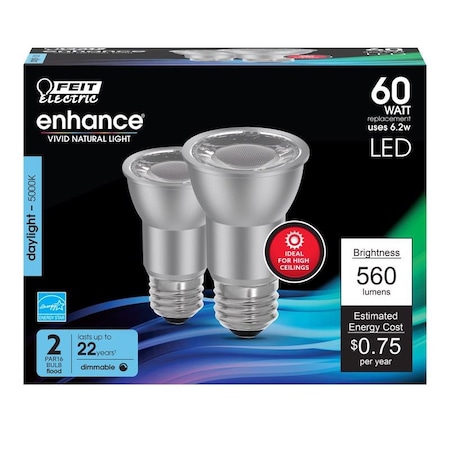 Feit Electric Feit PAR16 E26 (Medium) LED Floodlight Bulb Daylight 60 Watt Equivalence 2 pk PAR16DM60950CA2